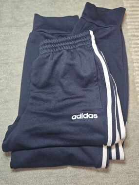 adidas Navy Sweat Joggers with White Side Stripes